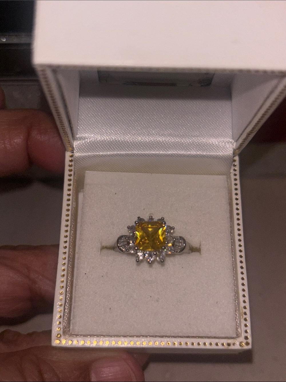 Yellow Square-Cut Gemstone Halo Ring for Women Size 7